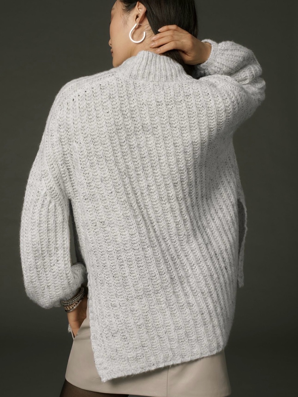 Anthropologie Pilcro Textured Tunic Sweater Cream cozy Wool Blend M - Picture 4 of 13